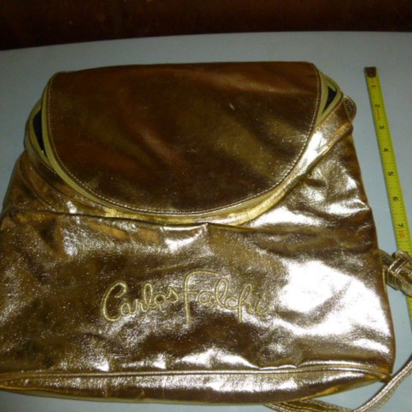 Carlos Falchi Gold Metallic Backpack Bag - Picture 3 of 12